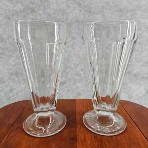 Libbey‎ Milkshake Ice Cream Sundae Clear Glass 7"  Basketweave Base Vintage 60s